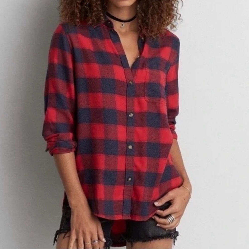 American Eagle Red Plaid Flannel M